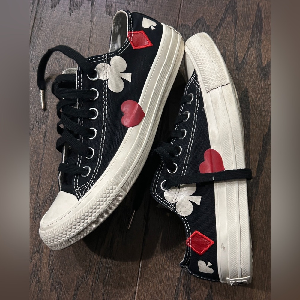 Converse Black Canvas Sneakers with Red and White Card Suits